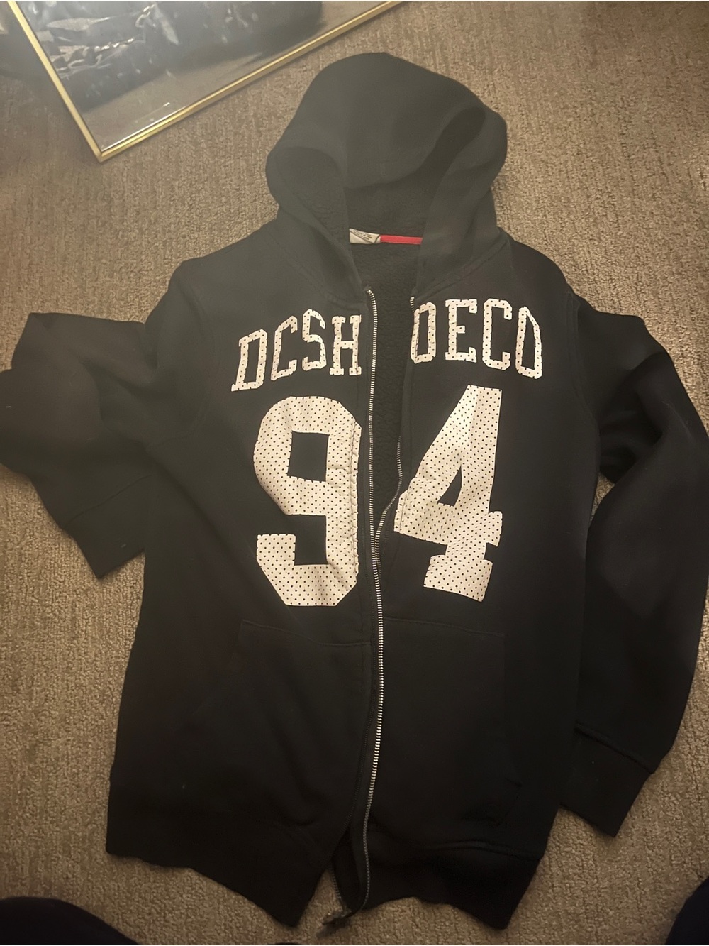 DC Black Zip-Up Hoodie with White Number 94